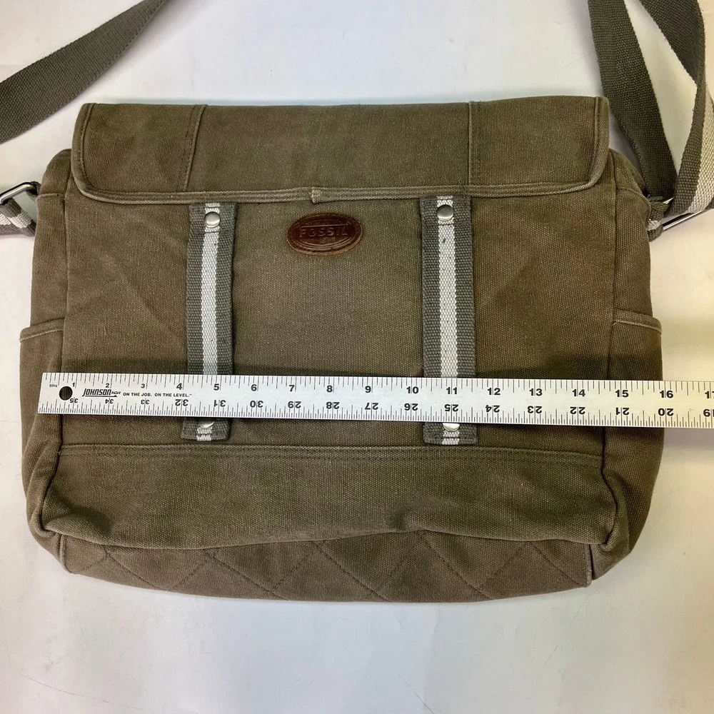 Fossil Olive Green Canvas Messenger Bag Crossbody Satchel Buckle Utility Unisex